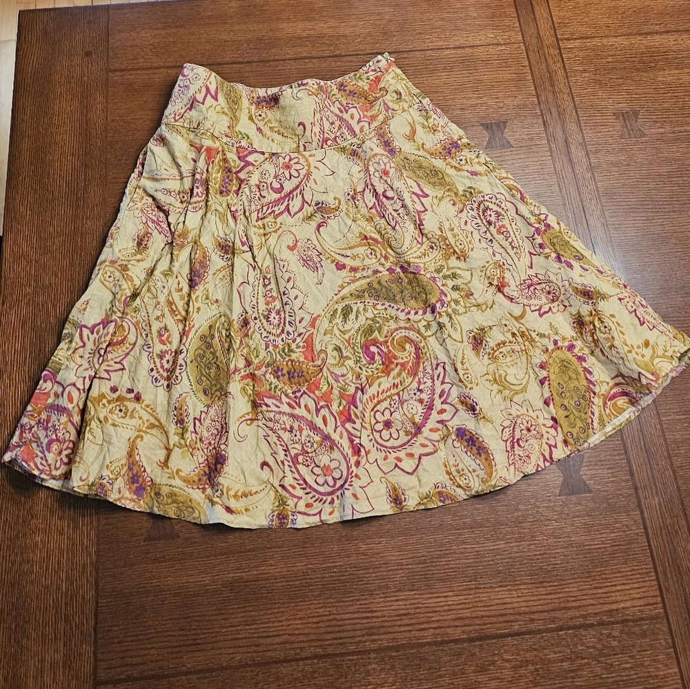 Lauren Ralph Lauren Linen Paisley A-Line Skirt Size 4